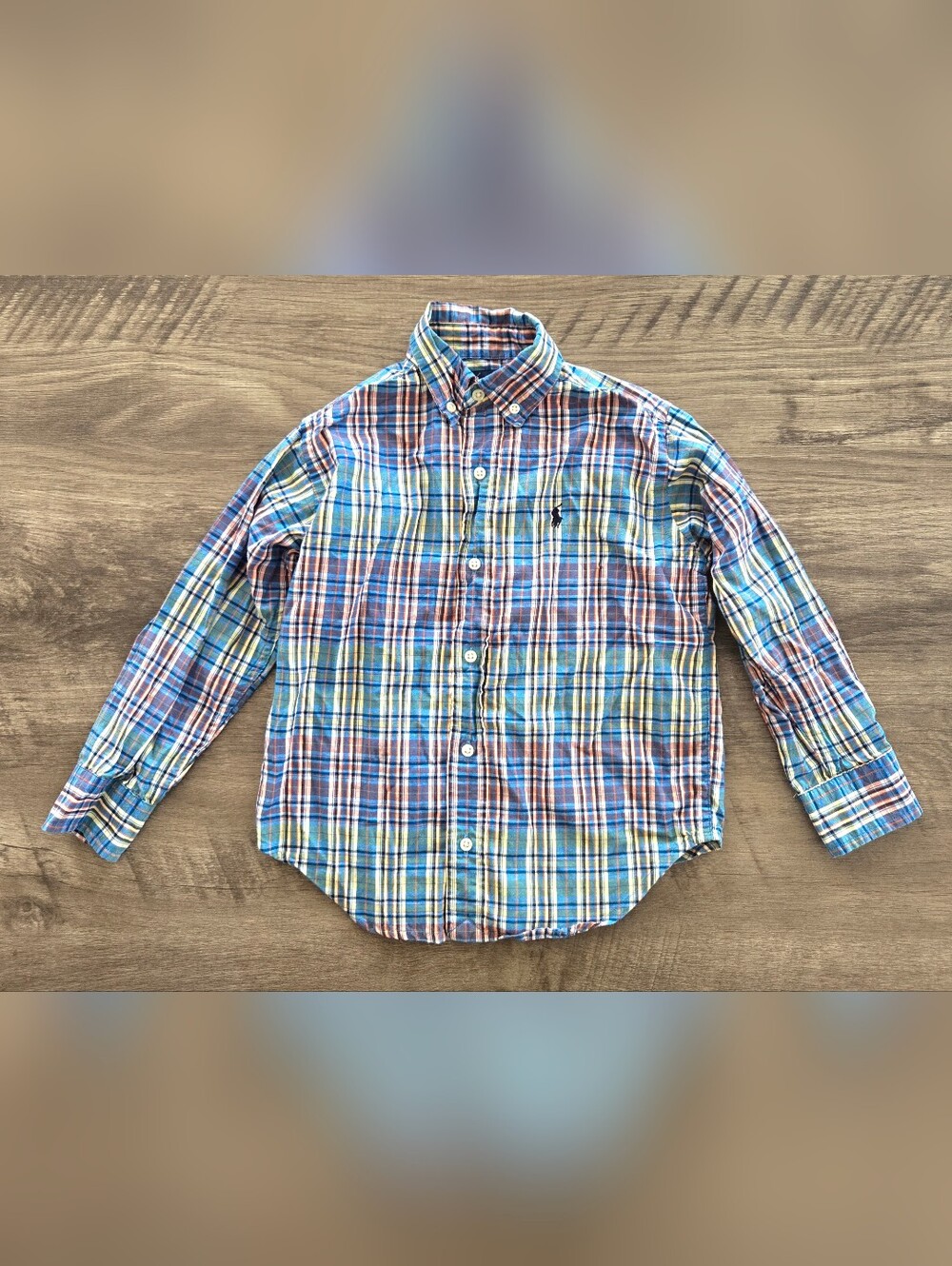 Ralph Lauren Boy's Blue Multicolor Plaid Long Sleeve Button Down Shirt Size 5